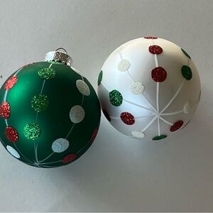 VTG Unique Treasures glass ornaments hand decorated glittered polka dot/striped